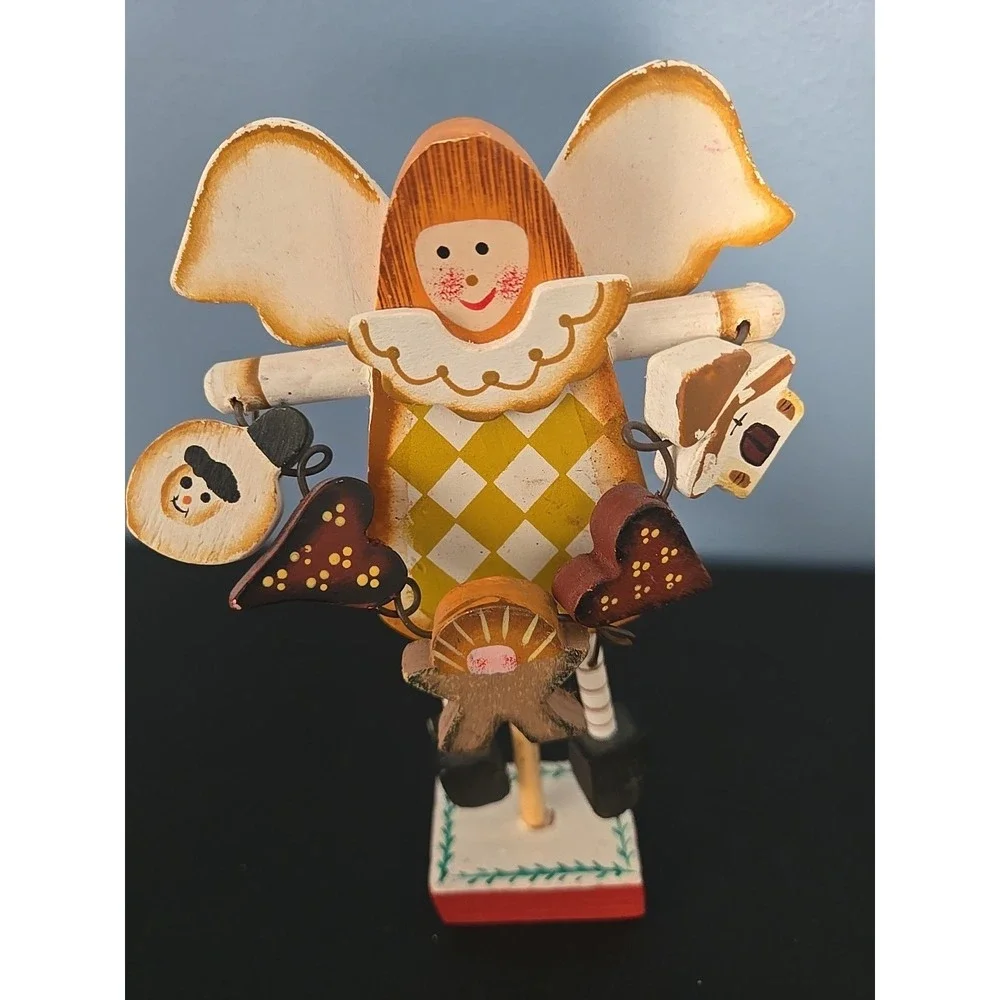 Rustic Wooden Christmas Angel Decoration Folk Art Charms Include Baby‎ Jesus